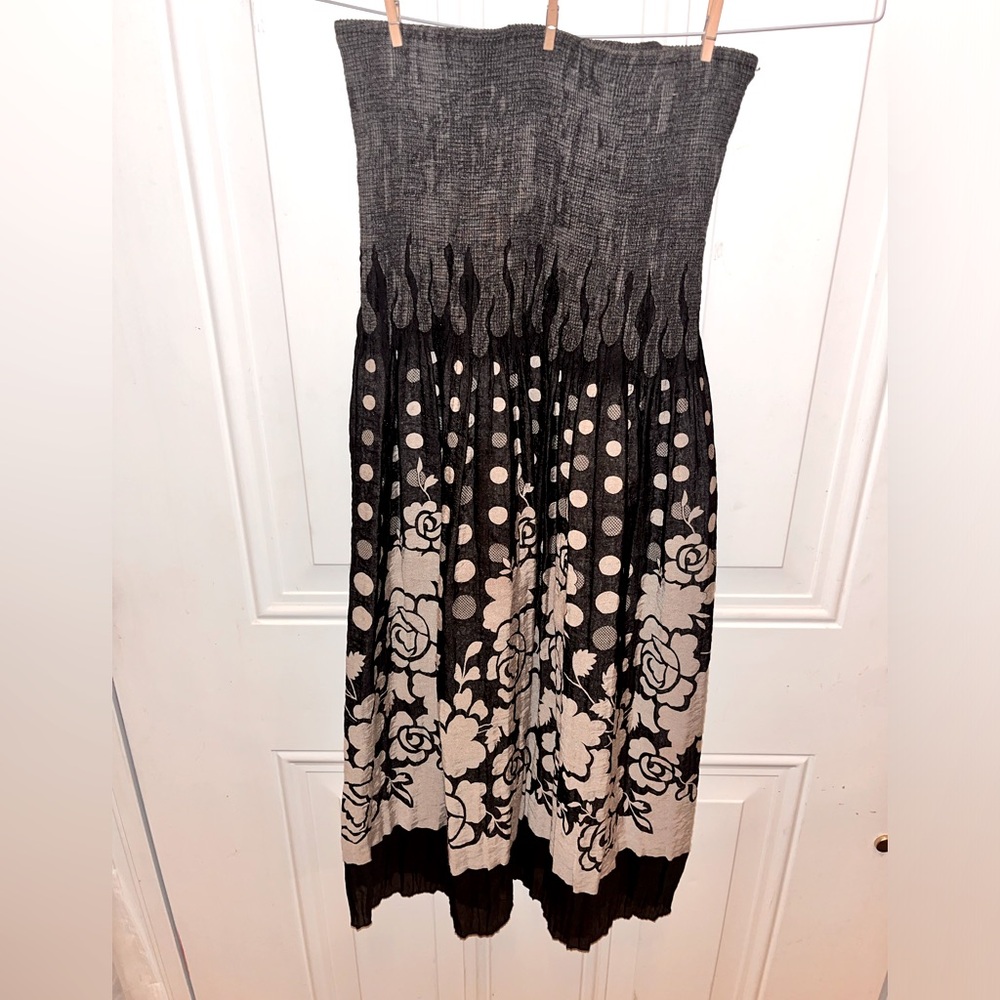 Anthropologie Lapis Boho strapless dress black silver floral flowy floral boho